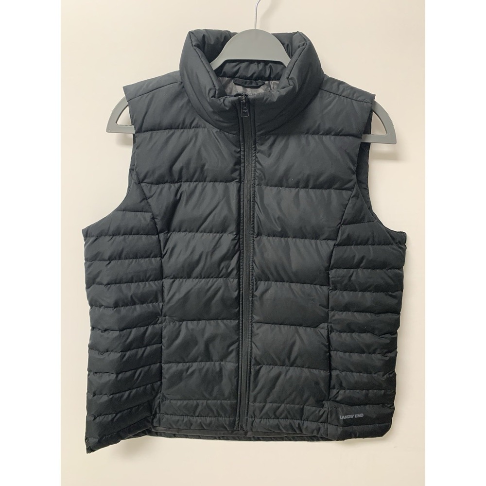 Lands End‎ Vest Women's Large Black Quilted Down Puffer Full Zip Layer